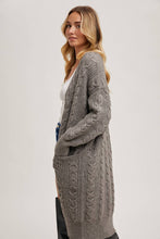 Load image into Gallery viewer, CABLE KNIT SWEATER LONG LINE CARDIGAN
