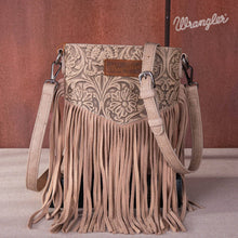 Load image into Gallery viewer, Wrangler Vintage Floral Embossed Fringe Crossbody: Beige
