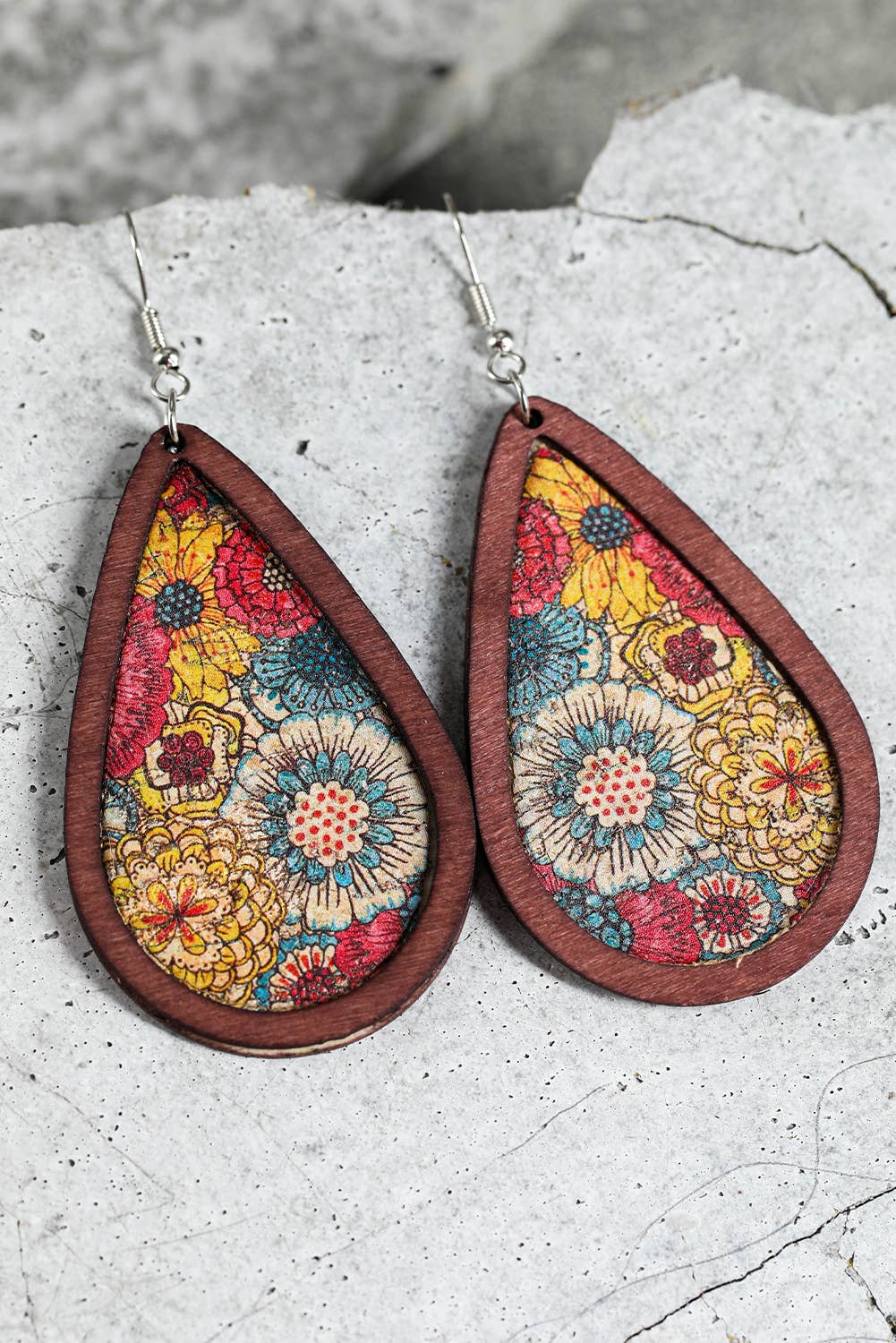 Contrast Trim Floral Print Drop Earrings