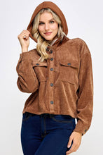 Load image into Gallery viewer, Cognac Corduroy  Hooded Jacket
