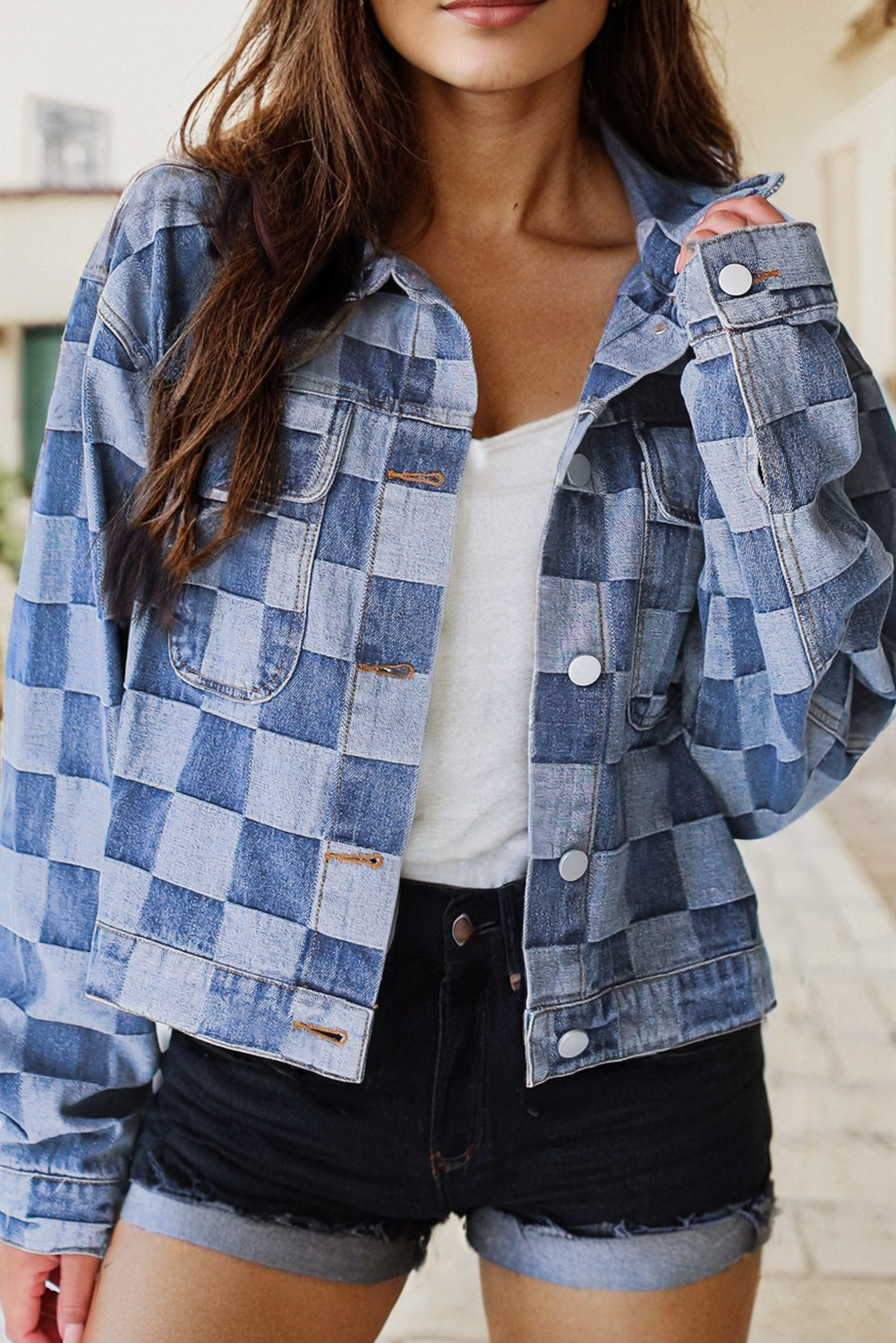 Checkered Denim Jacket