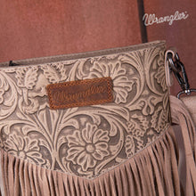 Load image into Gallery viewer, Wrangler Vintage Floral Embossed Fringe Crossbody: Beige
