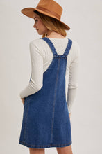 Load image into Gallery viewer, DENIM OVERALL MINI DRESS WITH POCKETS
