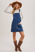 Load image into Gallery viewer, DENIM OVERALL MINI DRESS WITH POCKETS
