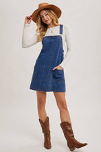 Load image into Gallery viewer, DENIM OVERALL MINI DRESS WITH POCKETS
