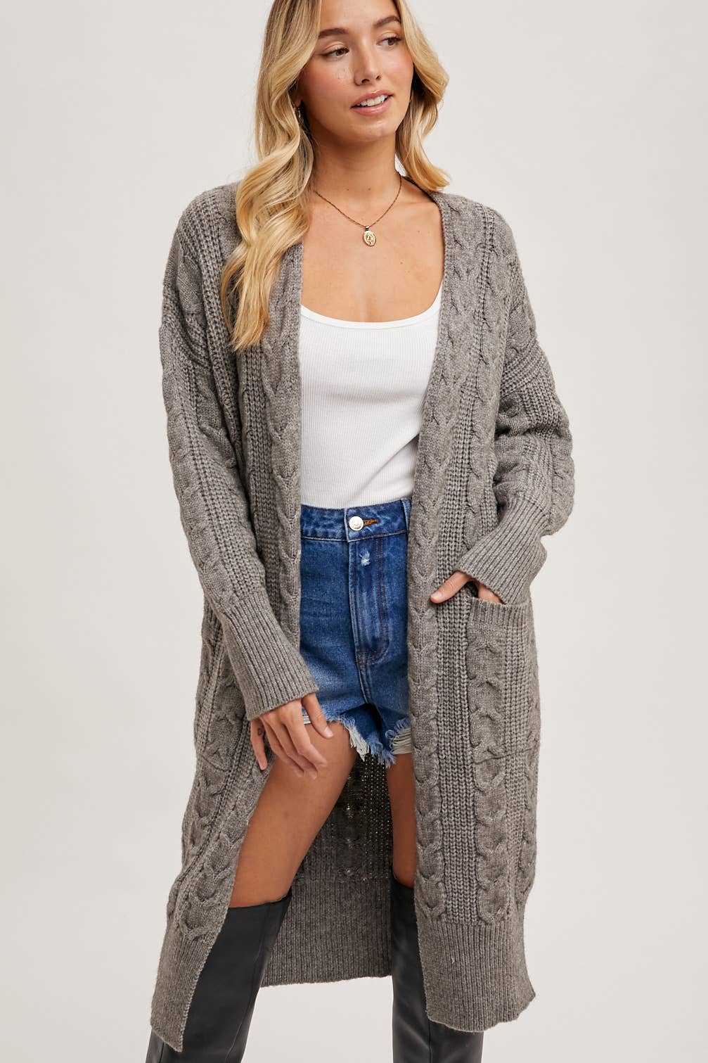 CABLE KNIT SWEATER LONG LINE CARDIGAN