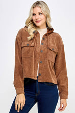 Load image into Gallery viewer, Cognac Corduroy  Hooded Jacket
