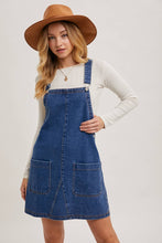 Load image into Gallery viewer, DENIM OVERALL MINI DRESS WITH POCKETS
