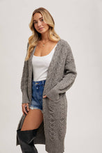 Load image into Gallery viewer, CABLE KNIT SWEATER LONG LINE CARDIGAN
