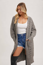 Load image into Gallery viewer, CABLE KNIT SWEATER LONG LINE CARDIGAN
