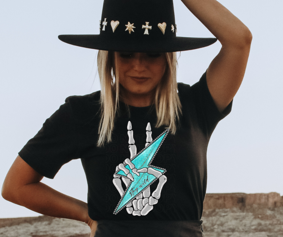 Stay Wild Skellie Turquoise Bolt Graphic Tee