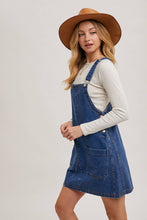 Load image into Gallery viewer, DENIM OVERALL MINI DRESS WITH POCKETS
