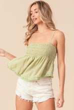 Load image into Gallery viewer, Miranda Fringed Hem Smocked Cami
