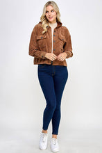 Load image into Gallery viewer, Cognac Corduroy  Hooded Jacket
